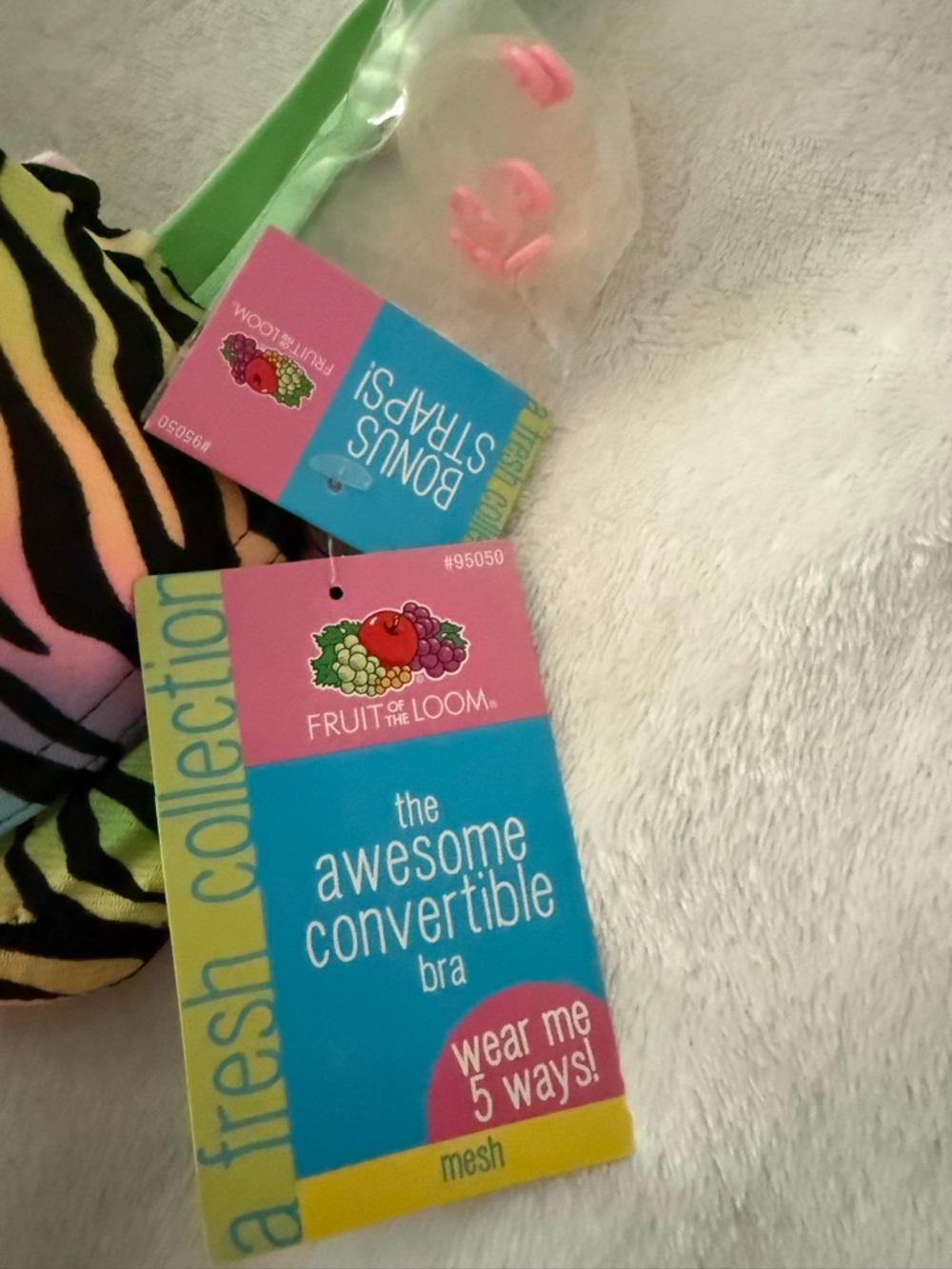 Fruit of the Loom Neon Rainbow Zebra Print Bra with Mint Straps - Picture 5 of 6